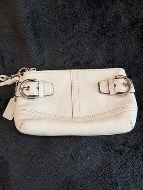 Coach White Leather Wristlet Clutch with Silver Buckle Hardware